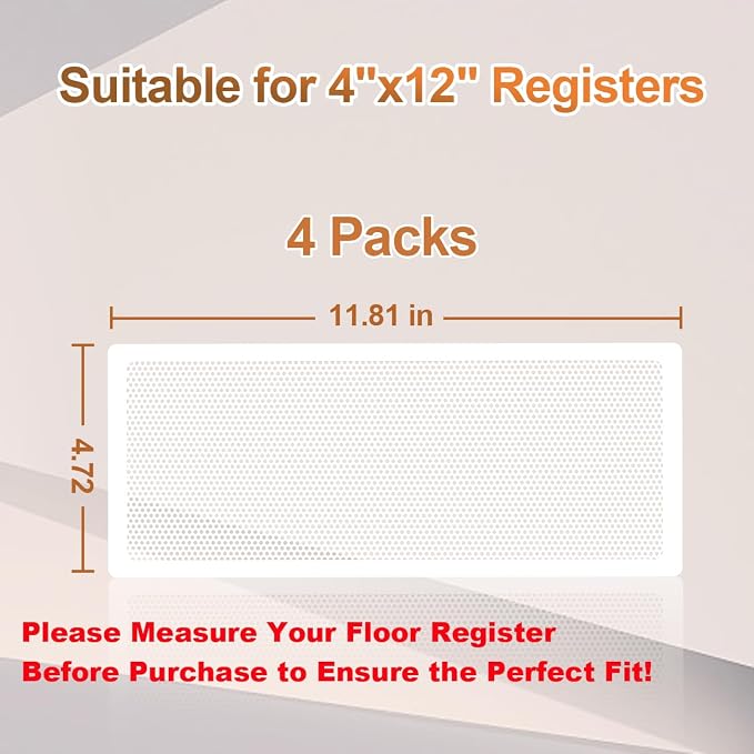 White Floor Register Vent Screen Cover 4"x12" Magnetic - Image 7