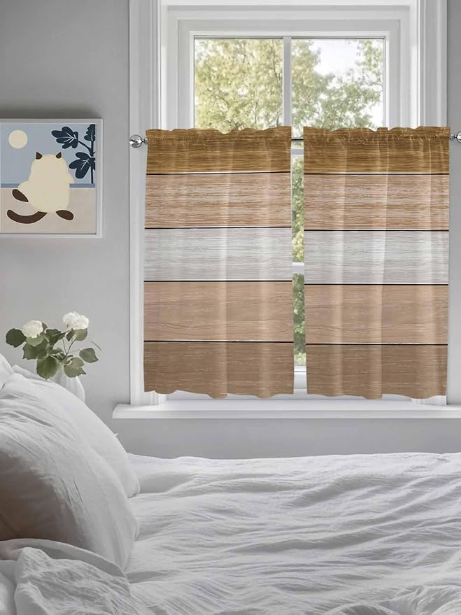 Retro Farm Wood Board Window Valance Curtains, 2 Panel - Image 4