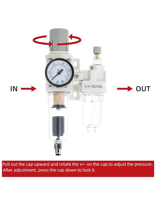1/4" PT Compressed Air Filter Regulator Lubricator Combo Water/Oil Trap - Image 4