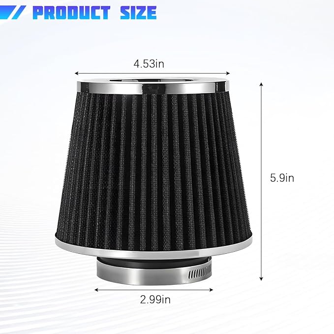 Clamp-On Car Air Intake Filter, 3 In/3.5 In/4 In Three Different Size High-Flow - Image 2