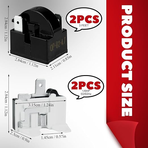 3-Pin PTC Relay and Overload Kit 2 Sets Refrigerator Starter/Start QP2-4R7 4.7 - Image 6