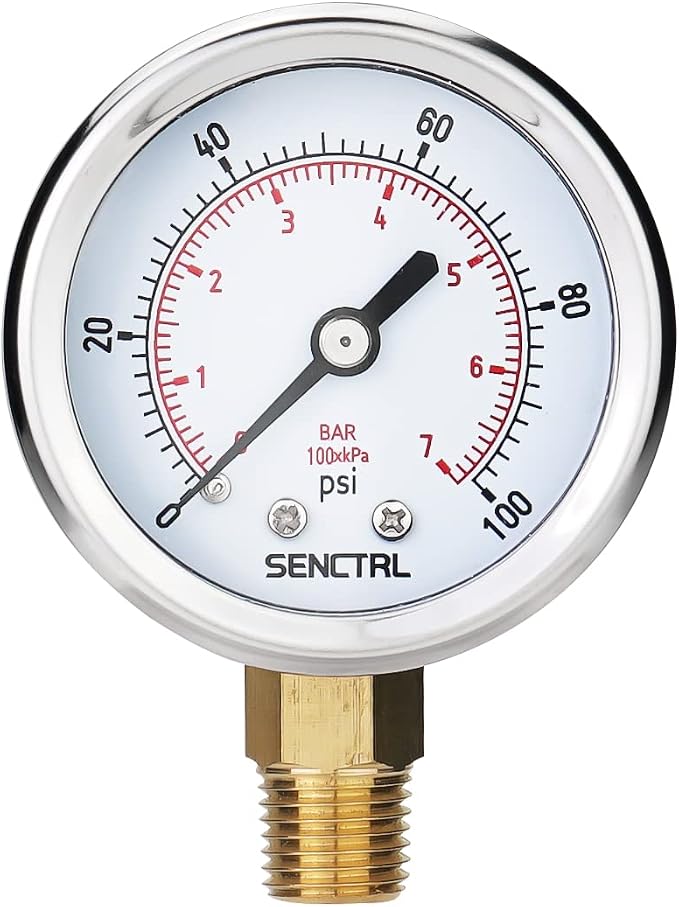 SENCTRL 0-100 Psi Pressure Gauge, 1/4 NPT Lower Mount, Waterproof, Stainless by senctrl