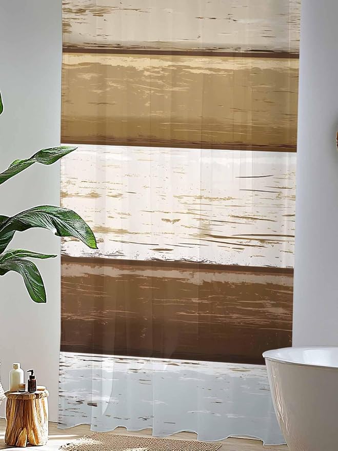 Sheer Curtains 84 Inches Long, Wood Grain Brown Semi Sheer Curtains Light - Image 4