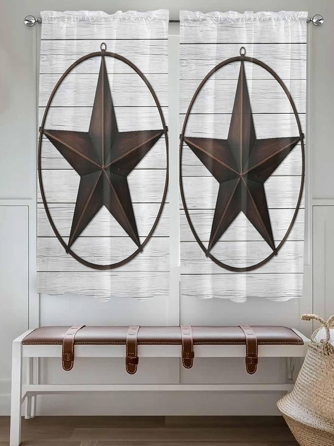 Vintage Farm Western Star Window Valance Curtains, 2 Panel - Image 2