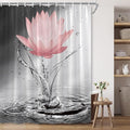 Lotus Shower Curtain Black White Grey Red Flower Elegant Blooming Floral with Dew Spring Flower Reflection on Water Modern Romantic Polyester Fabric Bathroom Decor 70×90 Inch with Hook