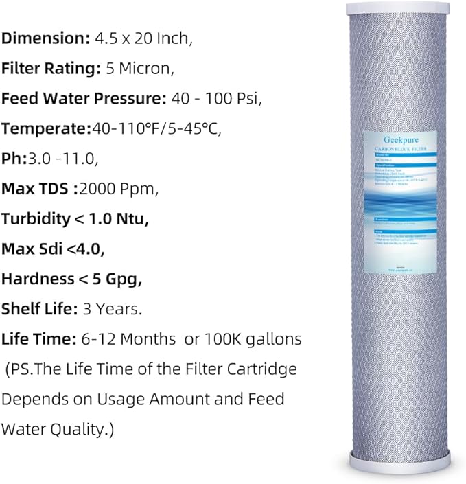 Geekpure 20-Inch Universal Compatible Big Blue Carbon Block Water Filter - Image 4