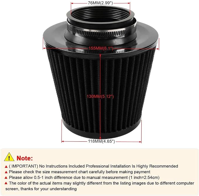 3-inch Cold Air Intake Filter 76mm, High Performance Clamp-On Engine Intake Air - Image 3