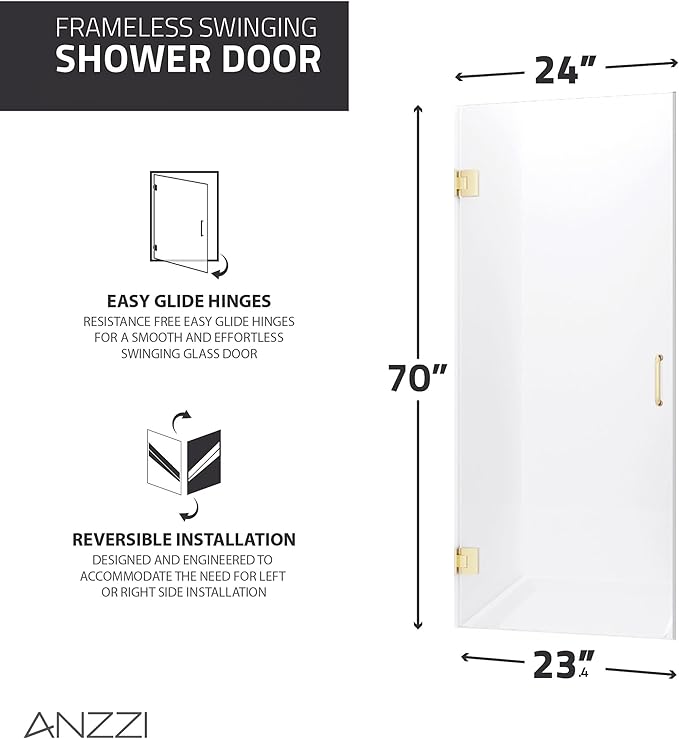 ANZZI 70" x 24" Frameless Frosted Shower Door in Brushed Nickel, Passion Water Repellent Glass Door with Seal Strip Parts and Handle, 5/16 Glass Hinged Shower Door with Handle (SD-AZ09-01BN-F)