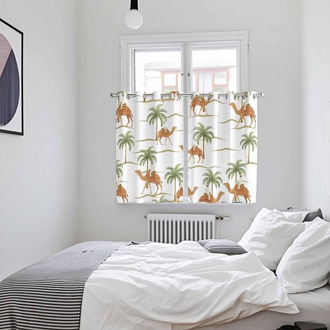 2 Panel Kitchen Cafe Curtains, Desert Camels Sunlight Filtering Nature Air - Image 4