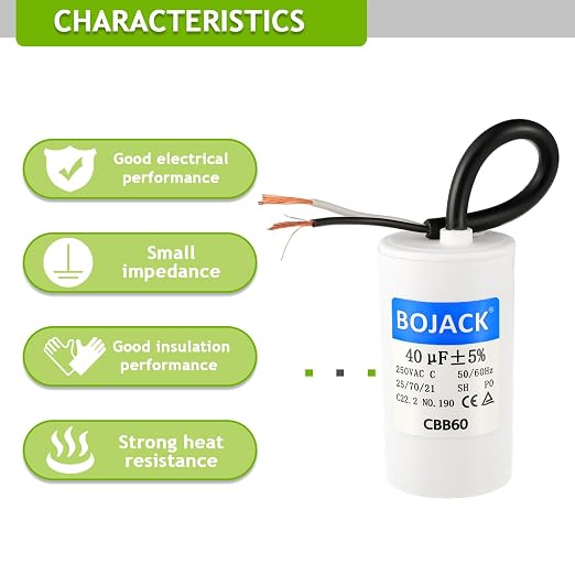 BOJACK Run Capacitor 40 uF MFD 250V AC 40 MFD CBB60 2 Wire 50/60Hz Cylinder - Image 5