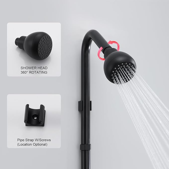 Outdoor Shower System, Matte Black Single Handle Outdoor Shower Faucet with High Pressure Shower Head and Valve for yard(Garden Hose Adapters Included)