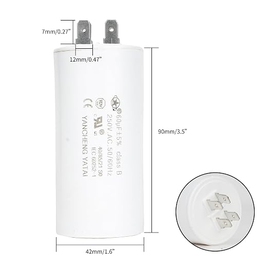 YATAI CBB60 Capacitor 60uF 250V AC, 4-Tab Motor Run Capacitor, 1.65 x 3.54 in - Image 2
