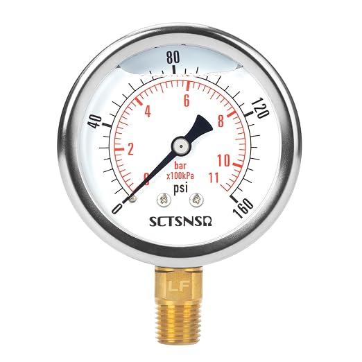 2-1/2" Dial Size, 0-160 Psi Lead-Free Pressure Gauge, Glycerin Liquid Filled by SCTSNSR