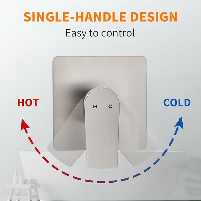 Brushed Nickel Shower Faucet Single Function Trim Kit with Rough-in Valve Set Bath Rainfall Shower System 8inch Square Stainless Steel Metal Shower Head
