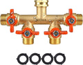 4 Way Brass Hose Splitter Full Flow with Metal Handle - Heavy Duty Spigot Splitter with Shut Off Valve, 3/4" GHT Garden Tap Connector