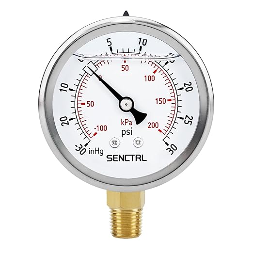 SENCTRL 30 inHg to 30 Psi Vacuum Glycerin Liquid Filled Low Pressure Gauge by senctrl