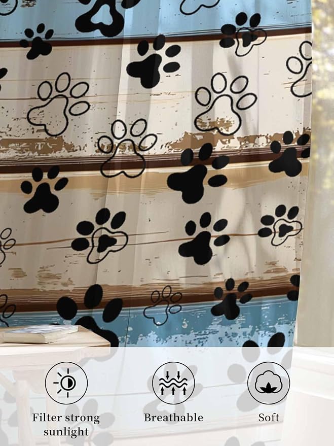 Sheer Curtains 84 Inches Long, Vintage Farmhouse Rustic Wooden Grain Privacy - Image 6