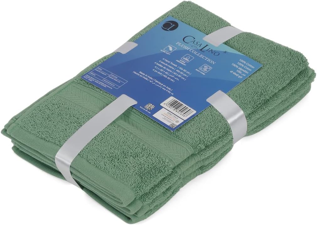 Casa Lino 100% Cotton Hand Towels for Bathroom - Soft, Highly Absorbent & Quick Dry Kitchen Towels - Gym Towel Set - Travel Towel Set - 24" x 16" - Pack of 4 - (Green)
