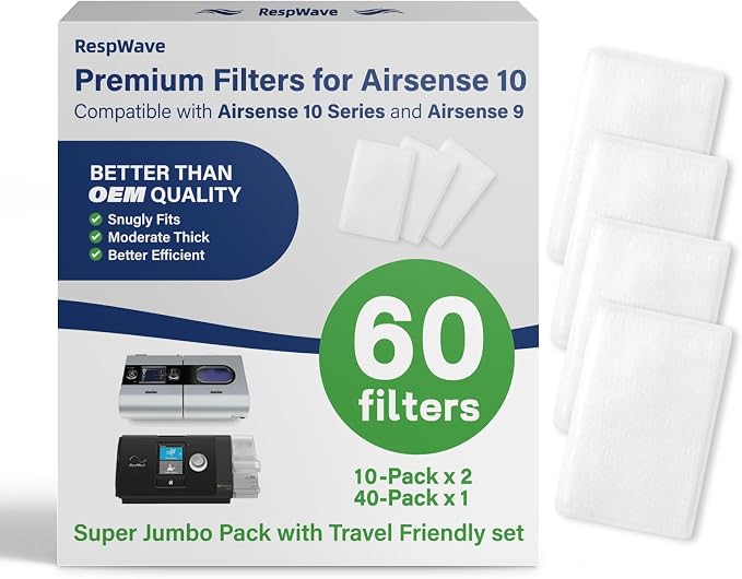 60-Pack Premium Disposable Replacement CPAP Filters Compatible by RespWave