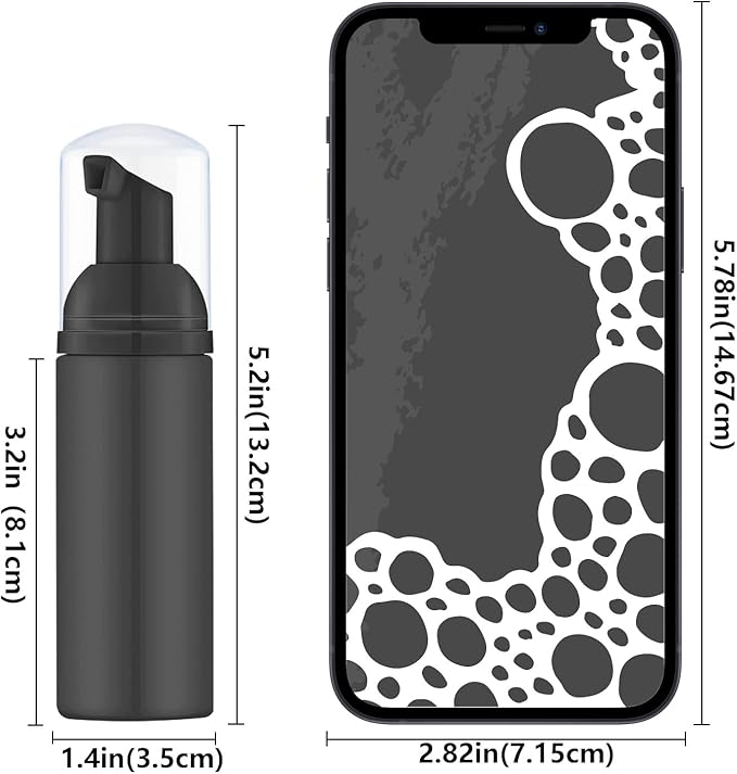 Iron BILL2 Oz Empty Foam Pump Bottle (12PCS) Travel Foaming Soap Dispenser for Hand Soap, Lash Shampoo Cleanser (Black Pump)
