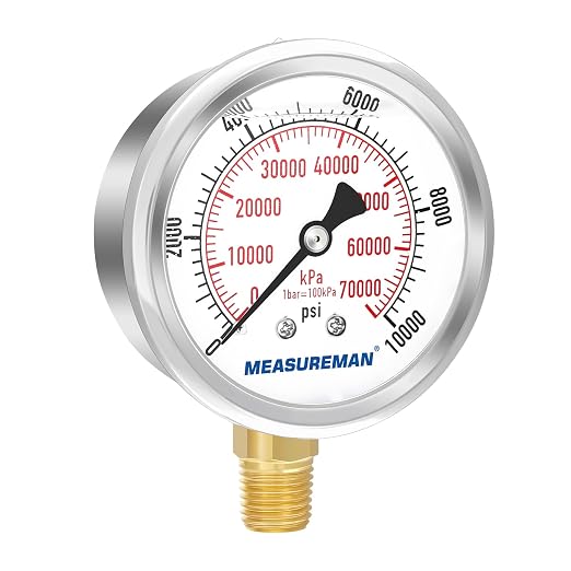 MEASUREMAN 2-1/2" Dial Size, Glycerin Filled Pressure Gauge, 0-10000psi/kpa - Image 2