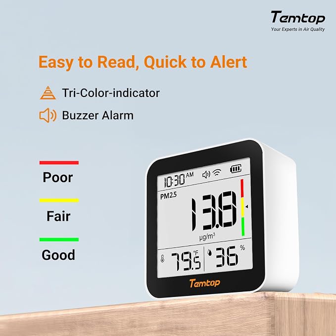 Temtop M10+ WiFi Air Quality Monitor, Rechargeable CO2 Detector - Image 6