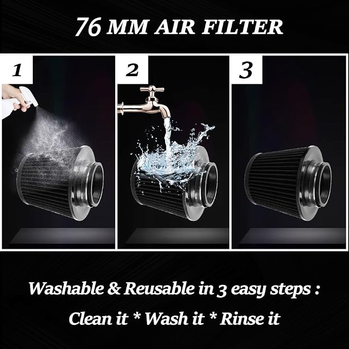 3-inch Cold Air Intake Filter 76mm, High Performance Clamp-On Engine Intake Air - Image 4