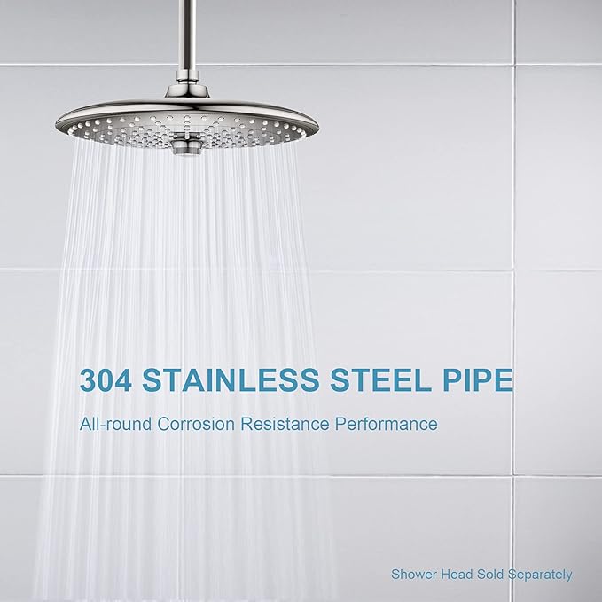 OFFO Shower Arm with Flange, 3 in Brushed Nickel Ceiling Mount Replacement Rain Shower Head Straight Arm Ceiling-Mounted For Fixed Shower Head & High Pressure Rain
