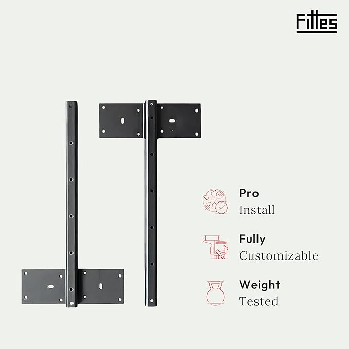 Fittes Heavy Duty Steel Floating T Shelf Bracket Mount 12 Inch 2 Pack, Holds up to 350lb, for Shower Bench, Book Shelf, and Countertop, Modular Design