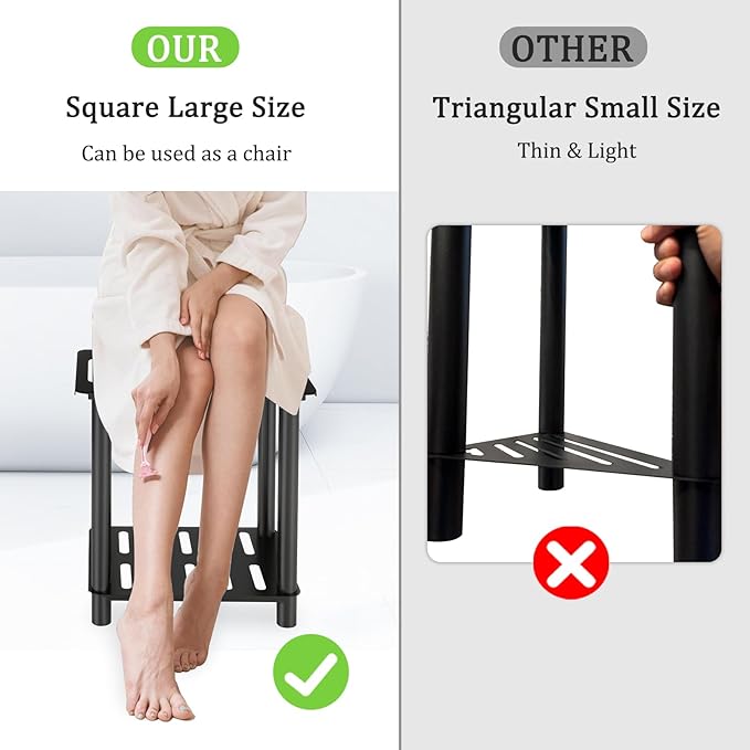 Shower Stool for Inside Shower, Shower Bench Stool with Storage Shelf, Stainless Steel Shower Stool for Shaving Legs, Waterproof Shower Foot Rest, Bathroom Shower Bench Seat Shower Chair
