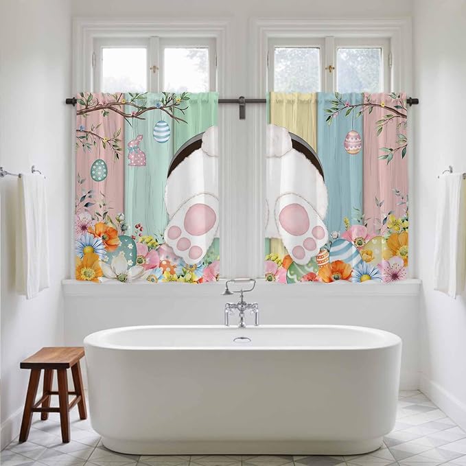 Easter Kitchen Tier Curtains 45 Inch Long 2 Panel Set, Rod Pocket Short Window - Image 5