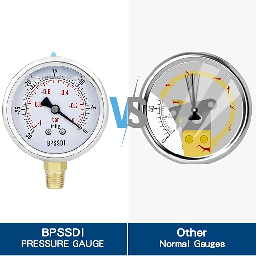 30 inHg Vacuum Silicone Oil Liquid Filled Low Pressure Gauge, 2.5" Dial Size - Image 3