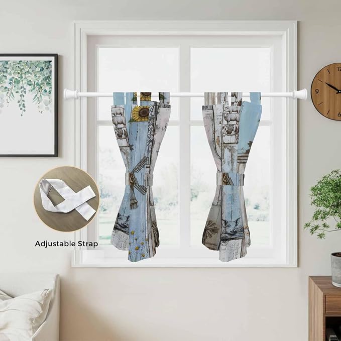 Blue Grey Wooden Kitchen Curtains 45 Inch Length, Short Cafe Window Curtains - Image 5