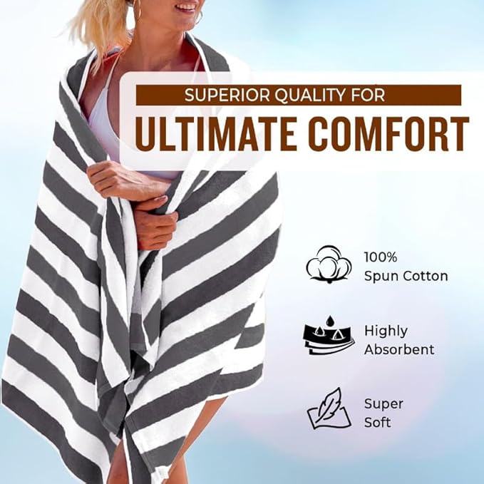 Personalized Passion Beach Towels for Adults - Custom Pool Towels with Name - Highly Absorbent Cotton - Striped Design for Women & Men - Large 70x30 Bath Sheet for Hotel, Swim & Camping - Dark Gray