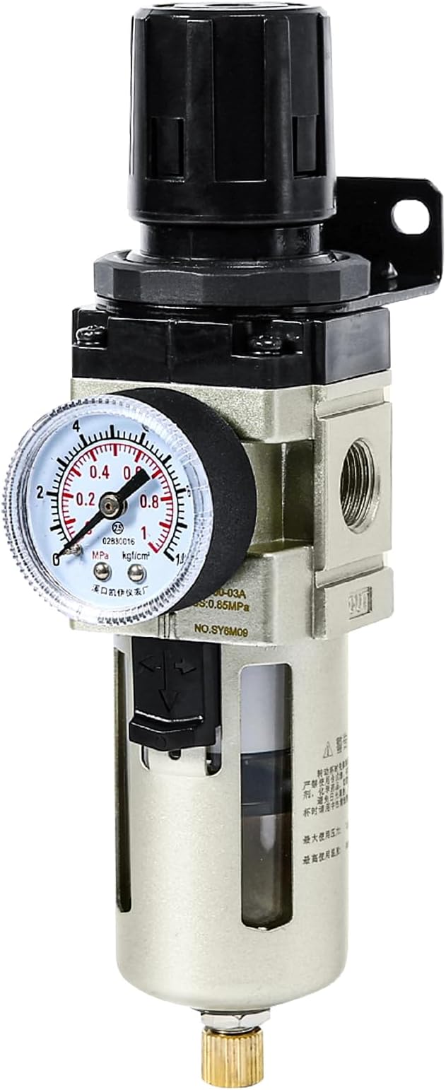 SNS Compressed Air Filter Regulator Piggyback Combo 3/8''NPT- Poly Bowl by SNS