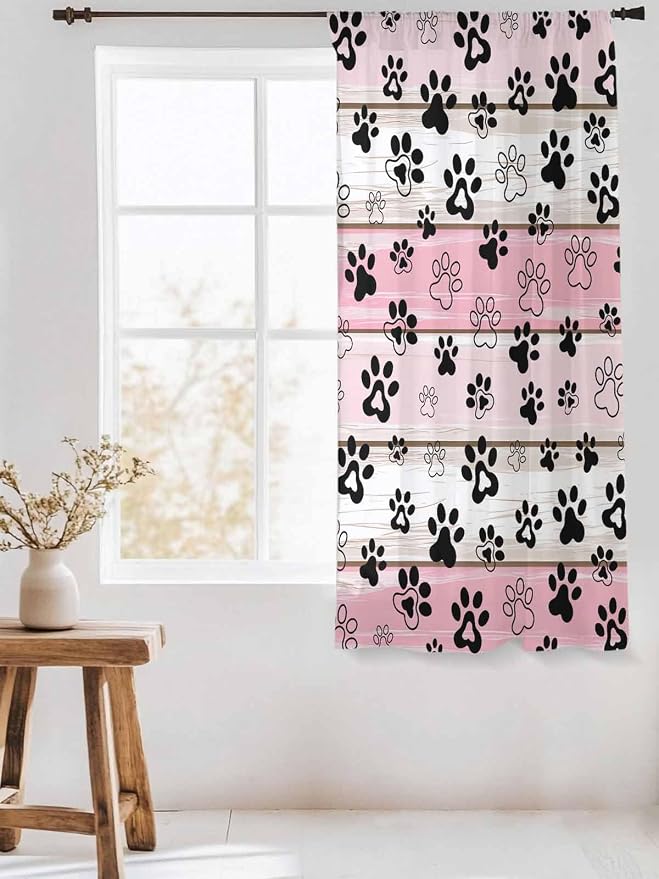 Sheer Curtains 63 Inch Length, Vintage Farmhouse Country Wooden Grain Privacy - Image 3