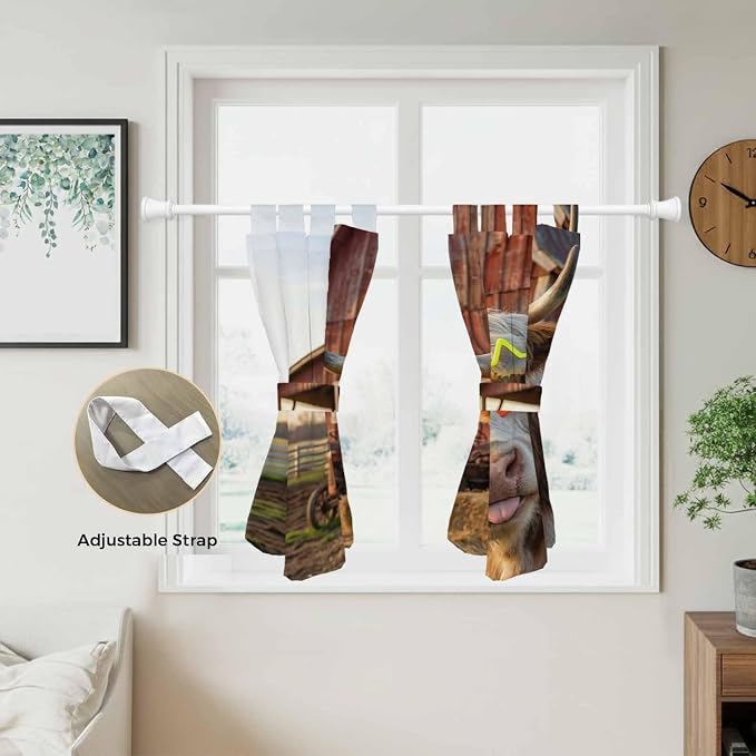 Farm Yaks Kitchen Curtains 45 Inch Length, Short Cafe Window Curtains Tab Top - Image 5