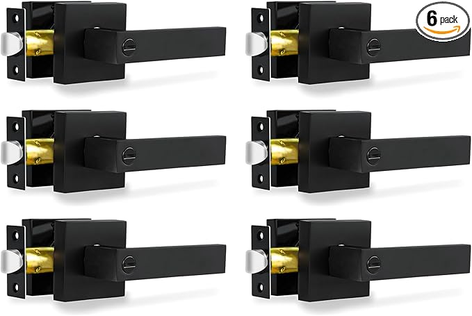 Privacy Door Levers, 6 Pack Matte Black Door Handles, Bed and Bath Door Locksets Heavy Duty Keyless Interior Handles, Reversible for Left Right Handed Doors