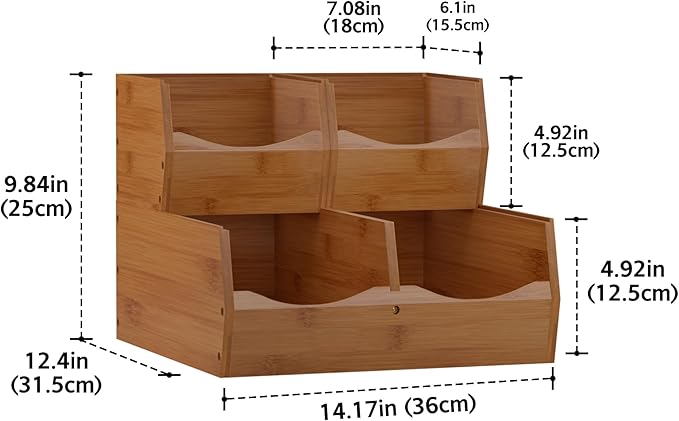 3 Set Bamboo Pantry Organizers and Storage, Open Front Vegetable Fruit Seasonings Stackable Storage Bins, Compact Stacking Storage Bins for Pantry, Bedroom, Office, Kitchen Counter Organizer (Walnut)