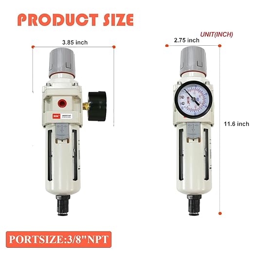 RIH Pneumatics 1/2"NPT Auto Drain Air Filter Pressure Regulator Combo Piggyback - Image 2