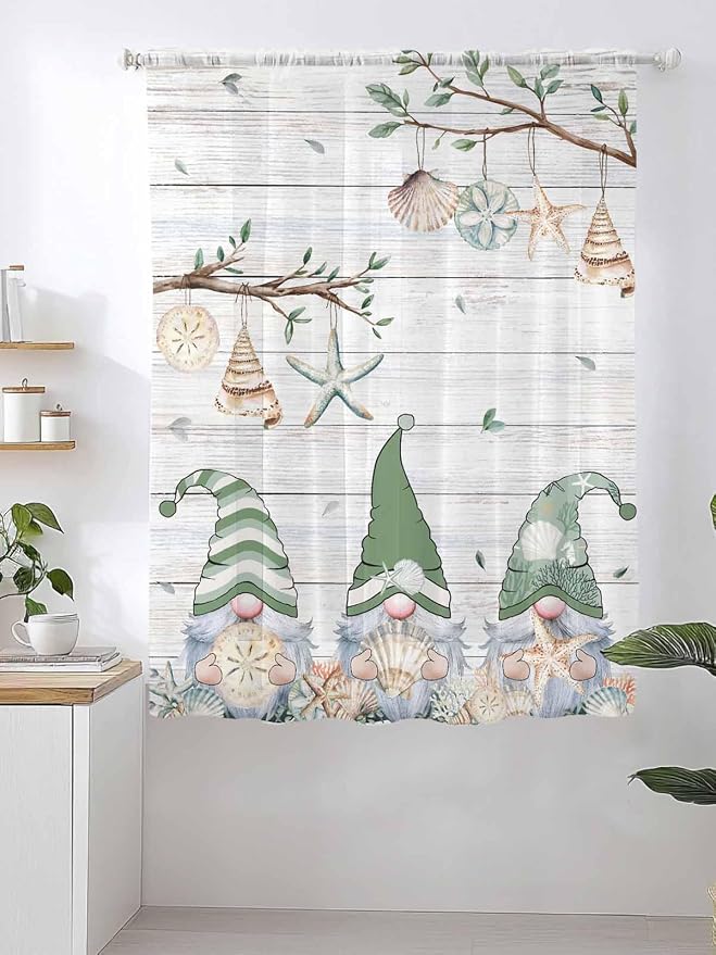 Sheer Curtains 72 Inches Long, Sage Green Gnomes Semi Sheer Curtains Light - Image 2