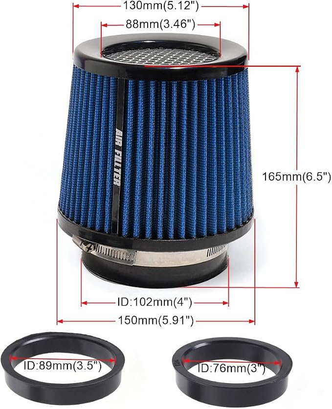 3" 3.5" 4" Inlet Car Replacement Cold Air Intake Filter 76mm 89mm 102mm 3 Sizes - Image 5