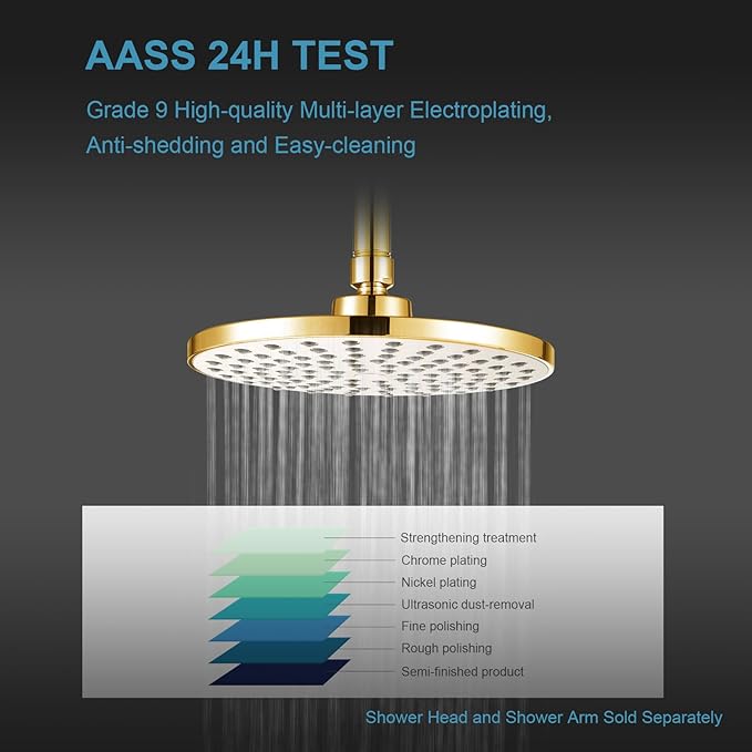 OFFO Shower Arm with Flange, Bright Gold 16 in Ceiling Mount Replacement Rain Shower Head Straight Arm Ceiling-Mounted For Fixed Shower Head & High Pressure Rain