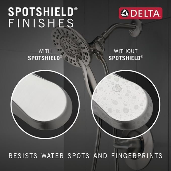 Delta Geist 14 Series Square Bathtub and Shower Faucet Set, Brushed Nickel Shower Head and Handle Set, Valve Trim Kit, SpotShield Brushed Nickel 144864-SP (Valve Included)