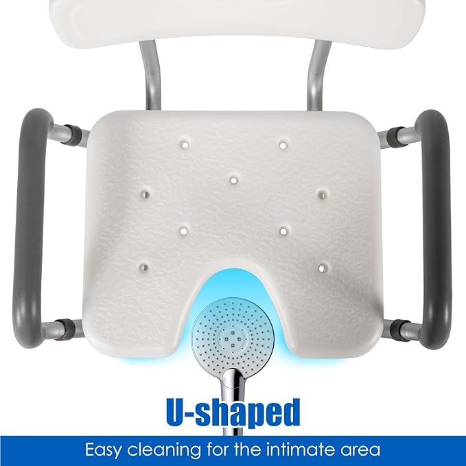 Shower Chair with Arms and Back Heavy Duty 330lbs, Shower Seat for Inside Shower with Shower Head Holder, Shower Bathroom Chair with Cutout Seat & Cold-Proof Pads, Tools-Free Assembly