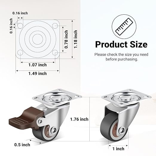Nefish 1 Inch Small Casters Set of 12, Low Profile Soft Rubber Casters Wheels - Image 2