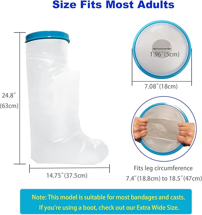 Waterproof Leg Cast Cover for Showering, Reusable Adult Short Leg Cast Protector, Cast Covers for Shower Leg, Cast Bag for Shower, Cast Cover for Showering Foot(Upgraded Waterproof Ring)