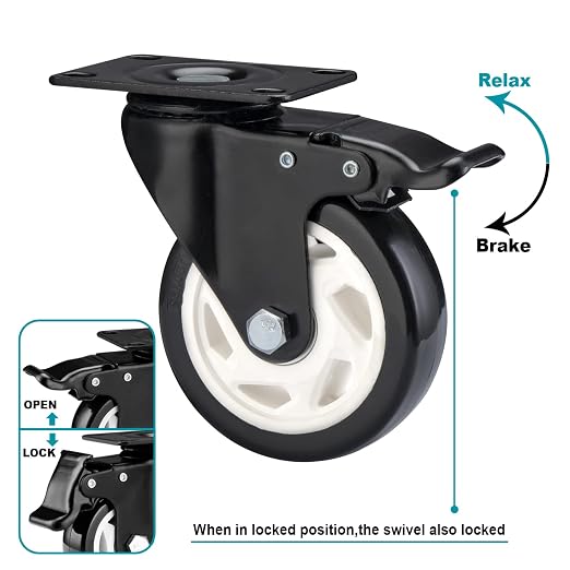 Caster Wheels - 4 Inch Casters Set of 4 Heavy Duty, BOSGEOT Locking Industrial - Image 4