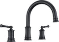 Matte Black Roman Tub Faucet, Antique Bathtub Faucet Set 3 Hole, High Flow Bath Tub Faucet 12-16 inch Widespread, Solid Brass Tub Filler 2 Handle 360° Swivel Spout Rough-in Valve(B2307-BK)