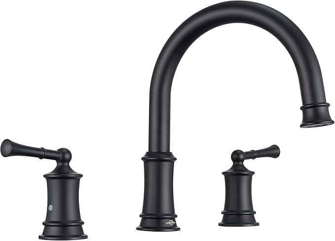 Matte Black Roman Tub Faucet, Antique Bathtub Faucet Set 3 Hole, High Flow Bath Tub Faucet 12-16 inch Widespread, Solid Brass Tub Filler 2 Handle 360° Swivel Spout Rough-in Valve(B2307-BK)